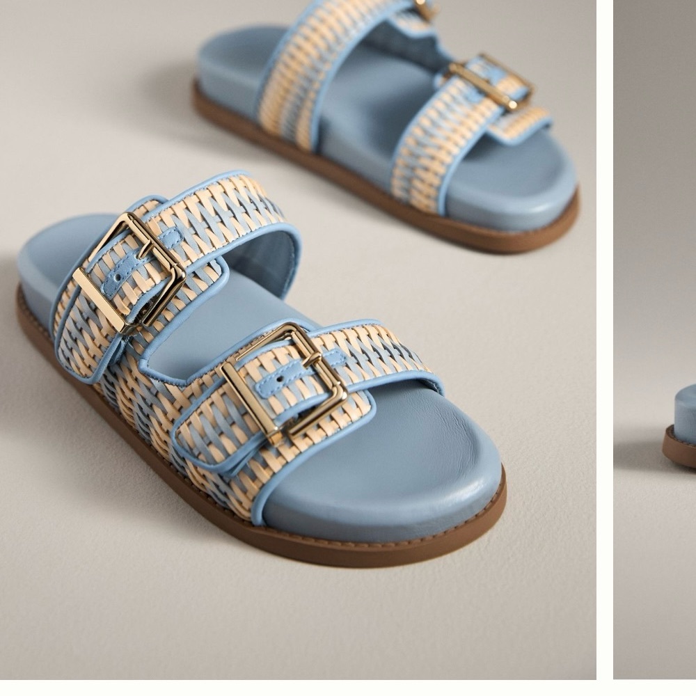 SCHUTZ Naomi Sporty Slide Buckle Blue and Tan Sandals